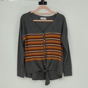 00360 Coco & Main Striped Knit Sweater Top Gray Size Medium retro casual preppy